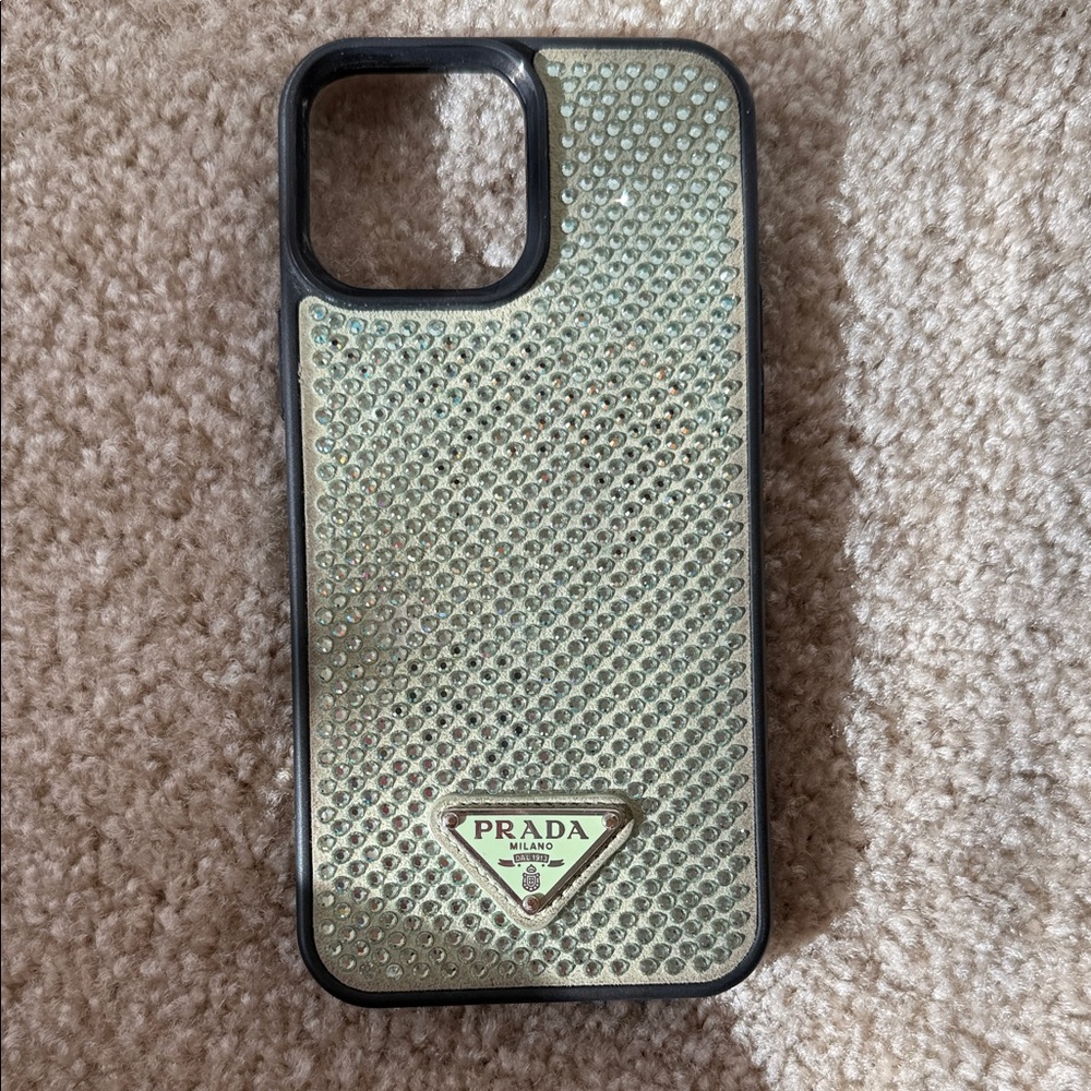 Prada Green Crystal Phone Case for iPhone 14 or 15 pro max